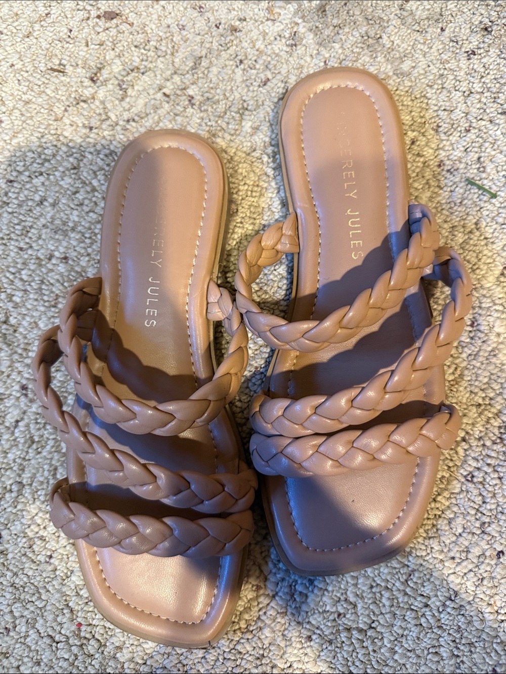 Sincerely Jules Braided Triple-Strap Slide Sandals - Nude